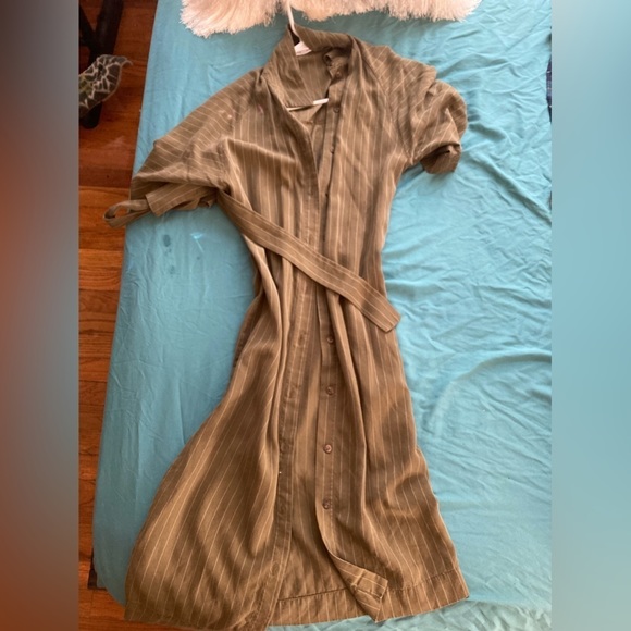 MNG Basics xs size 2 army green fall pinstripe dress - Picture 2 of 5